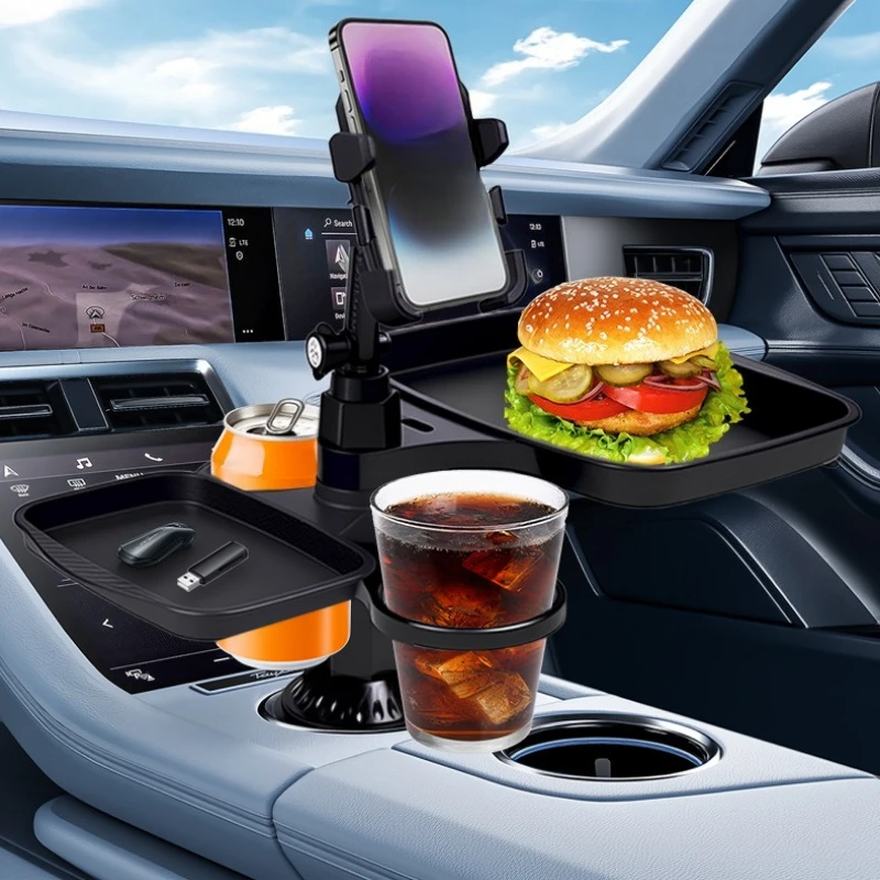 Suporte para Copos de Carro Expansível 3 em 1, Mesa Destacável com Base Sólida, Acessório Prático Universal para Viagens