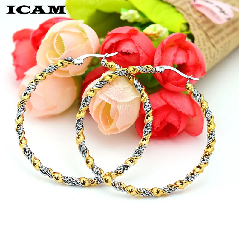 ICAM Hot Sale Big Circle Stainless Steel Woman Hoop Earrings Set For Women Nickel Free Hoops Party Brincos Aros 1 Pairs/lot