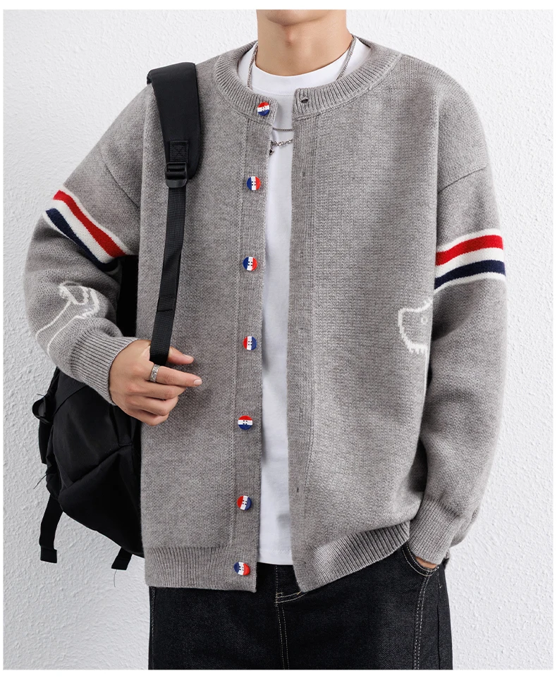 Designer Marke Pullover offenes Hemd Männer Frühjahr Herbst neue Trend Persönlichkeit Farbe Knopf Design Paar Koreanische Version Freizeit Warm Komfort Rundhalsstrickjacke – Detail 6