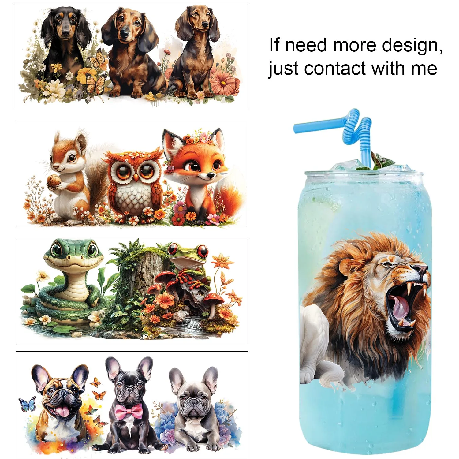 

Wild and life animals easy peel waterproof Party DIY Decals 3D transfers uvdtf tumbler seal stickers 16oz uv dtf cup wraps