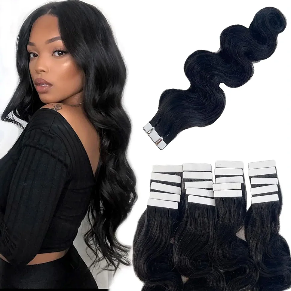 Natural Black Tape in Hair Extensions for Black Women Human Hair Body Skin Weft Tape in Hair Extensions