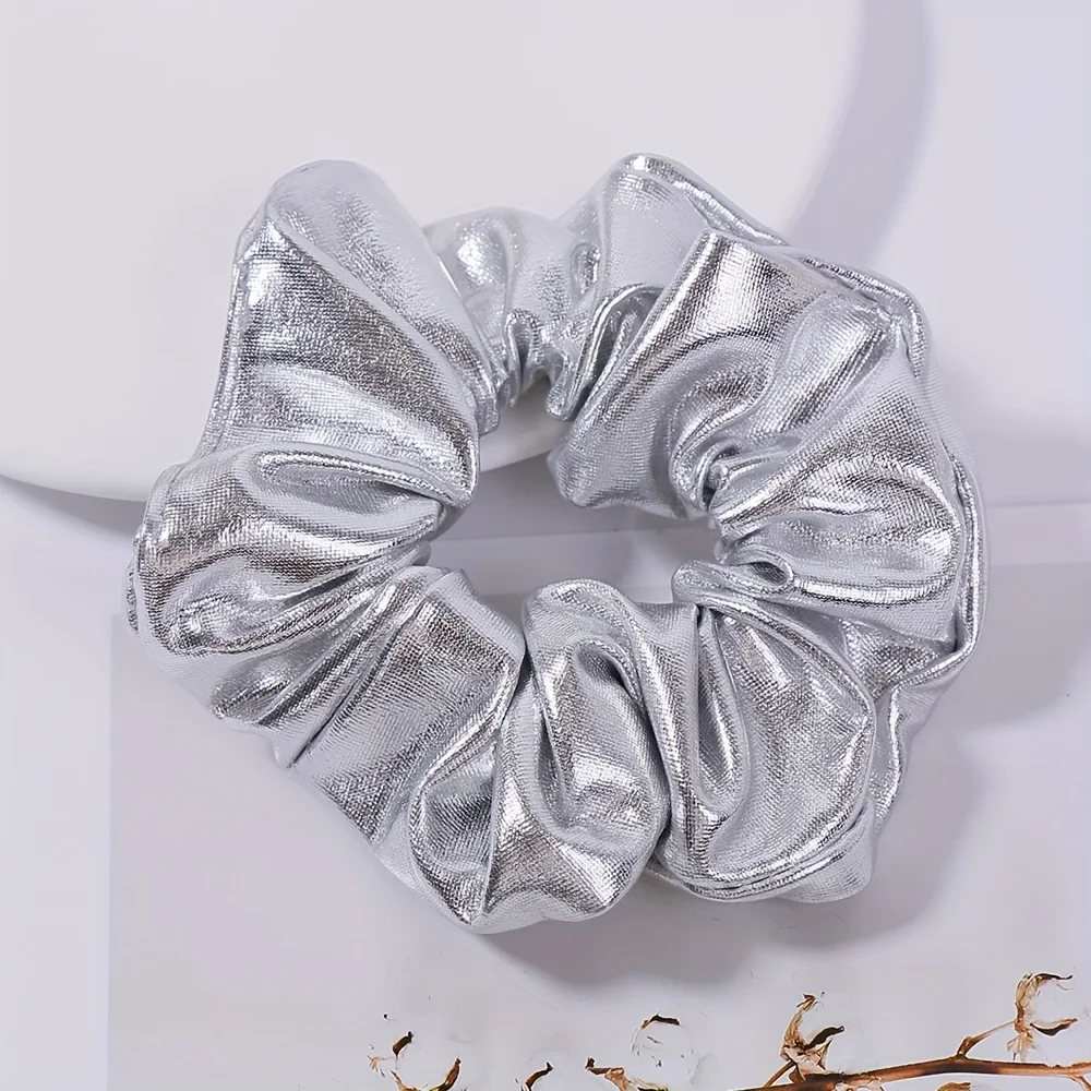 Y2K Scrunchies Metall Silberfarben Mittelgroße Haargummis Süße Einfache Elastische Haarbänder Damen Haaraccessoires Täglicher Kopfschmuck