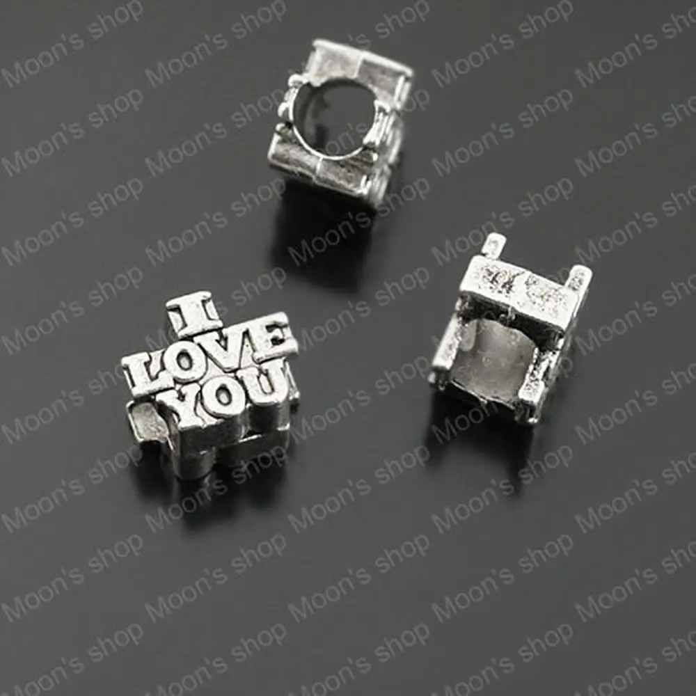 

(JM3509)Wholesale 10*9mm Antique Silver color LOVE Alloy European Big Holes beads diy Bracelets 50 pieces