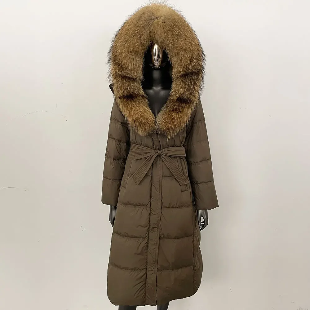 Witte eend donsjack met capuchon, warm waterdicht, echt vossenbontkraag, donsjack, winterlange dames verdikte parka's, pufferjack