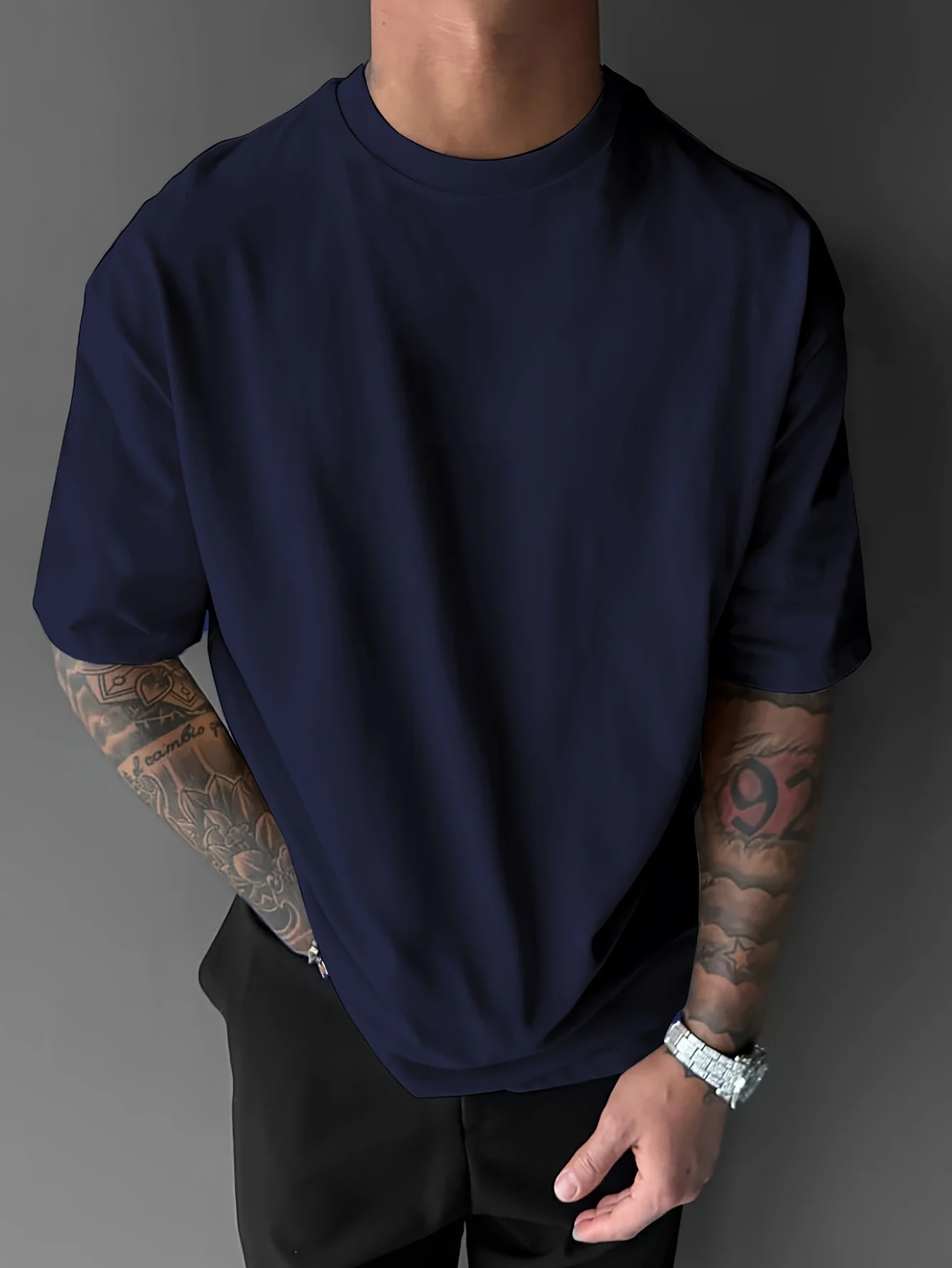 Men's summer  pure fashionable casual loose Japanese samurai sword pattern printed round neck short sleeved T-shirt image 6