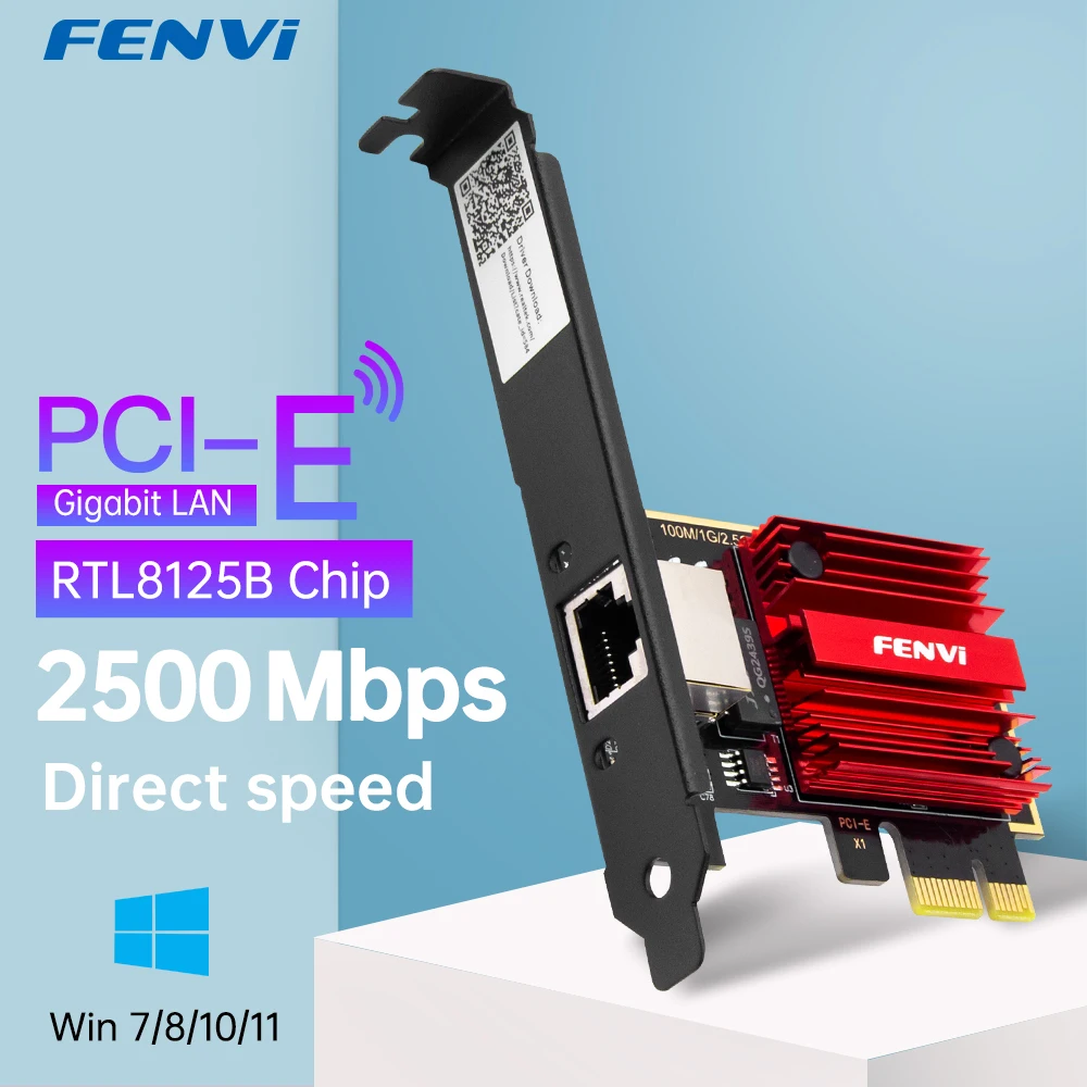 

FENVI 2.5G PCI-E To RJ45 Network Card RTL8125B Chip 100/1000Mbps 2.5Gbps Ethernet Wired LAN Controller Adapter For Win7/8/10/11