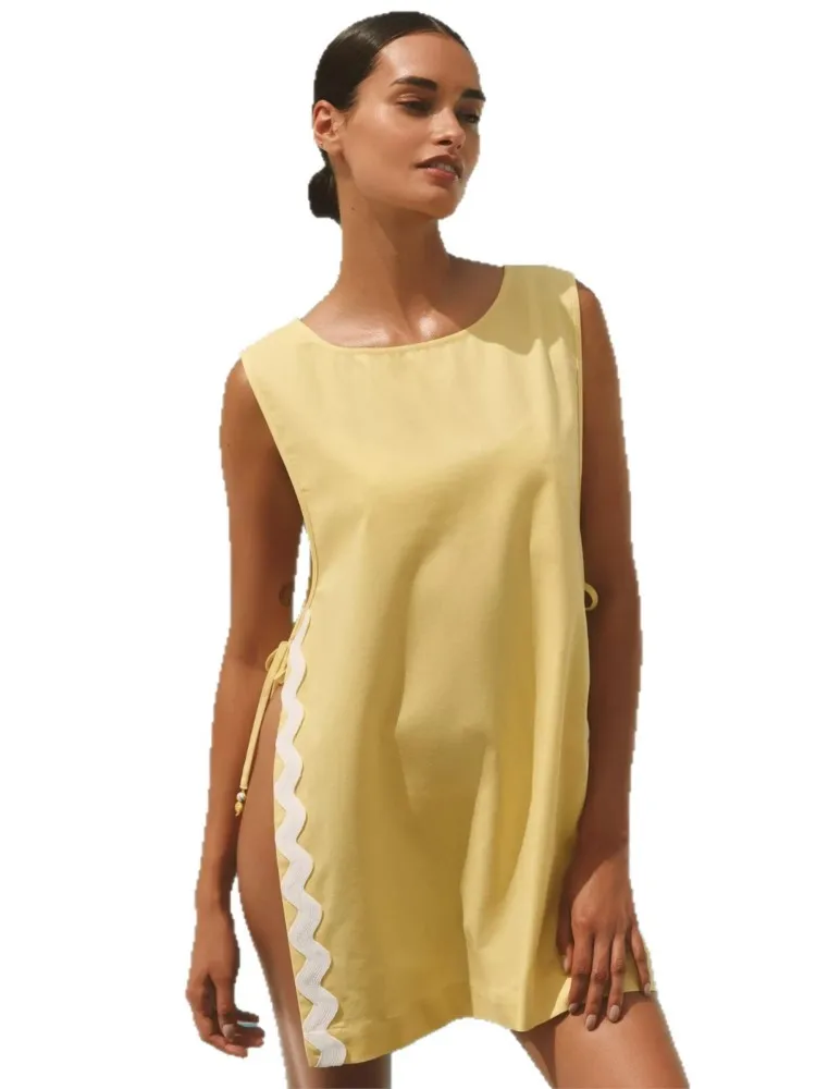 Mulheres maiô baggy túnica topos bikini cover-ups vestido nadar verão praia banho camiseta feminina blusa de algodão beachwear