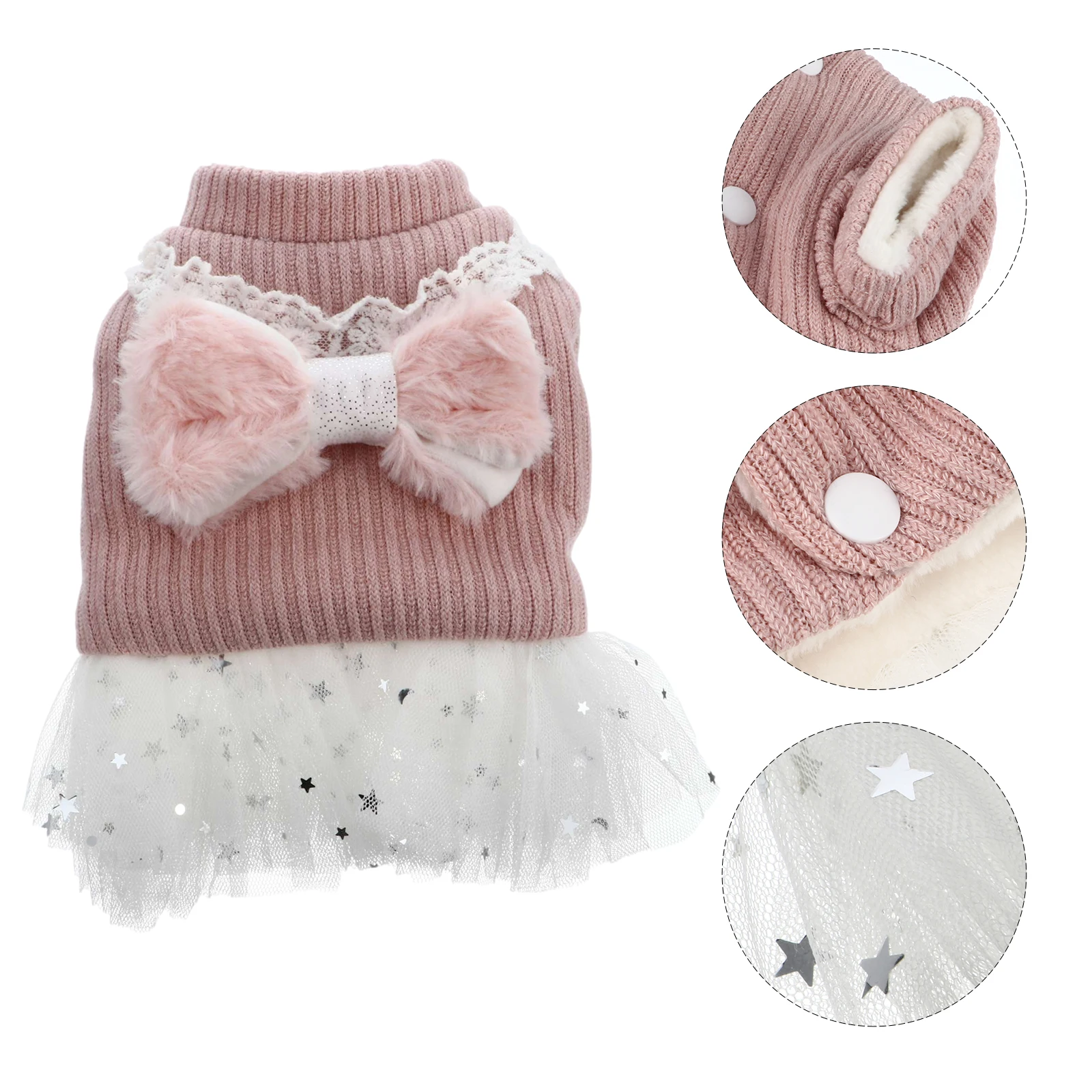

Thick Warm Pet Clothes Dog Dress Lovely Bow Tie Pink Yarn Puppy Skirt Soft Durable Comfortable Travel Cosplay Party Holiday