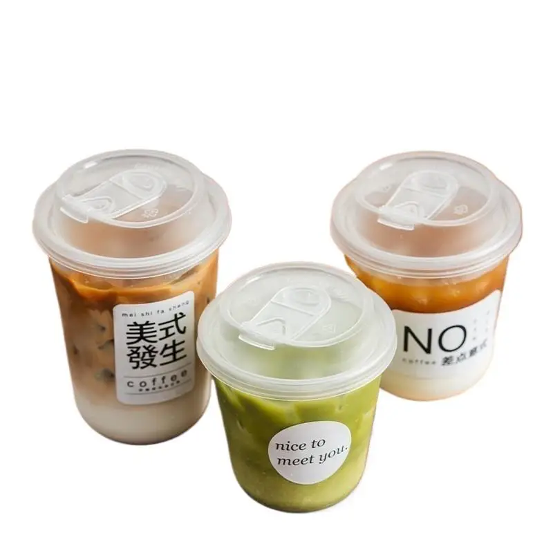 10Pcs For Hot Drink Milk Tea Takeaway Beverage Cups U-shaped Disposable Cups Transparent Coffee Cups With Lids