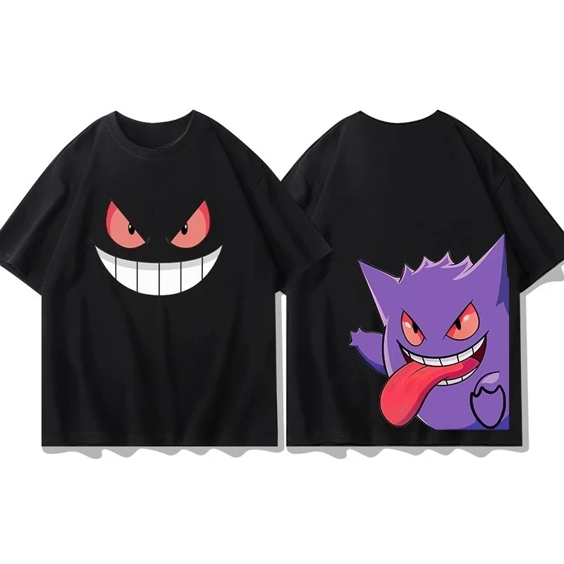 Miniso Pokémon Anime lindo Gengar impreso camiseta Venta caliente verano mujeres hombres suelta Casual moda versátil manga corta Top