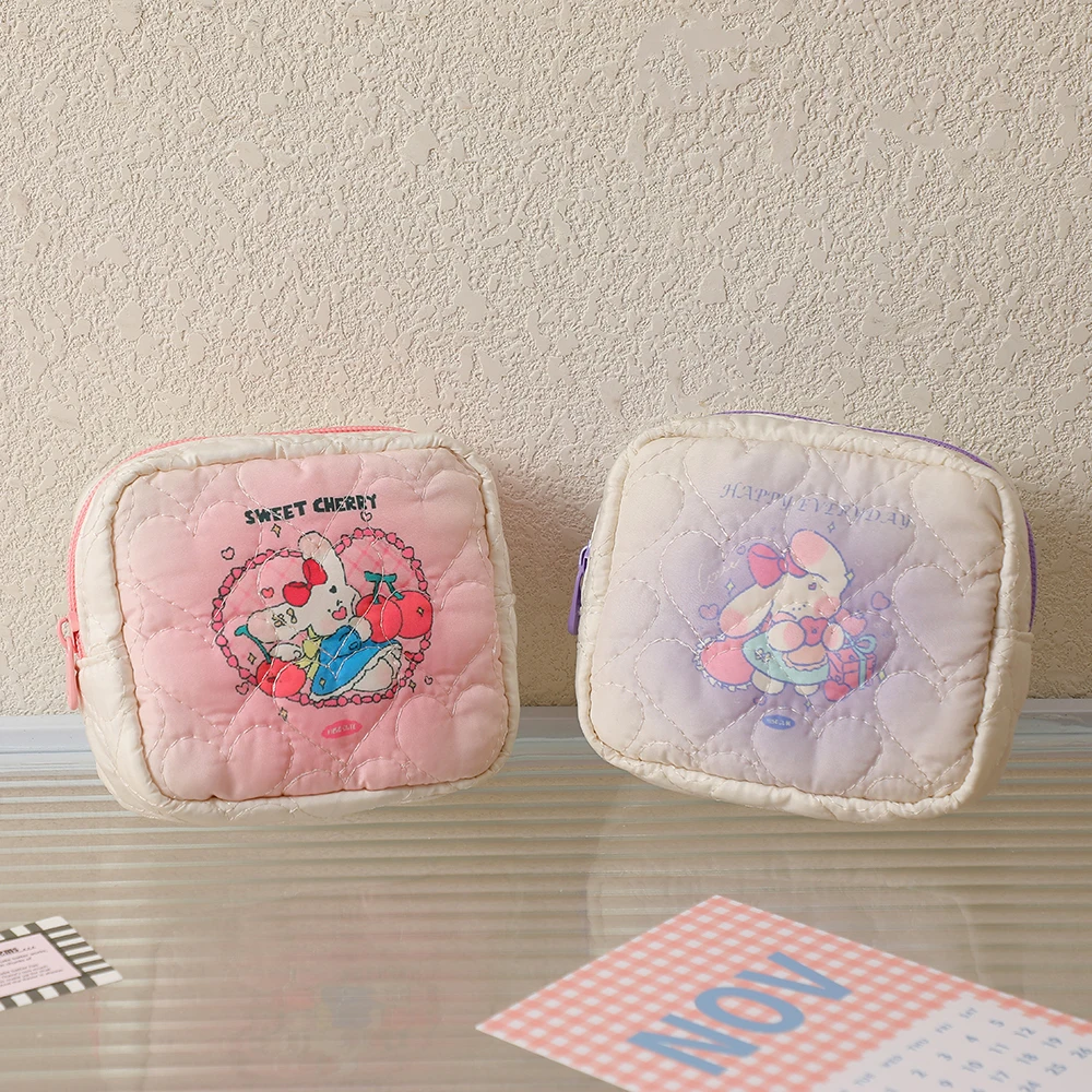 Women Girls Kawaii Coin Purse Cosmetic Makeup Napkin Pouch Storage Bag Pads Bag Mini Data Cables Organizer