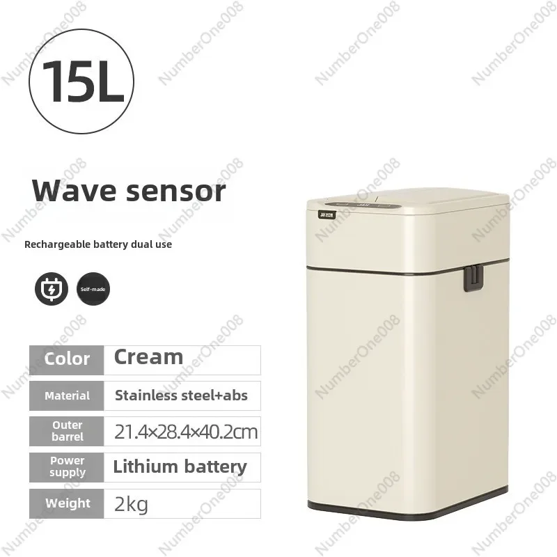 

Intelligent Wave Sensor Trash Can with Lid Household Living Room Kitchen Bathroom Seam Automatic Packaging