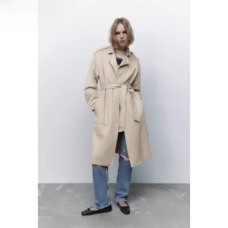 Autumn Winter New Sle Women's Suede Coat with Belt Medium Length Windbreaker 2023 Sweet Sle V-Ne Long Sve Outerwear