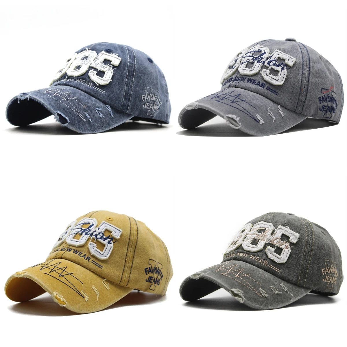 

Distressed Washed Baseball Cap with Digital Sticker Letter Embroidery Adjustable Duckbill Hip Hop Hat for Casual Wear