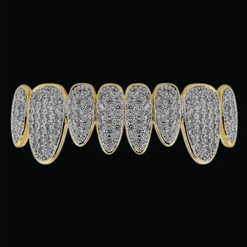 Bubble Letter Punk Teeth Caps Cosplay Style Luxury Grillz Set Iced Out Micro Pave Hip Hop Jewelry