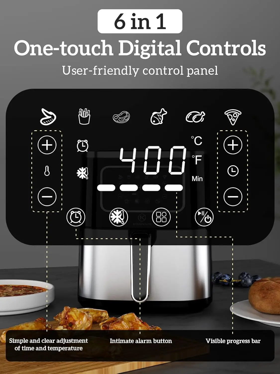 

Air Fryer Oven 5.5Qt, 6 Presets Digital Display Compact Cooker,Space-saving, Nonstick & Dishwasher Safe Basket, Stainless Steel