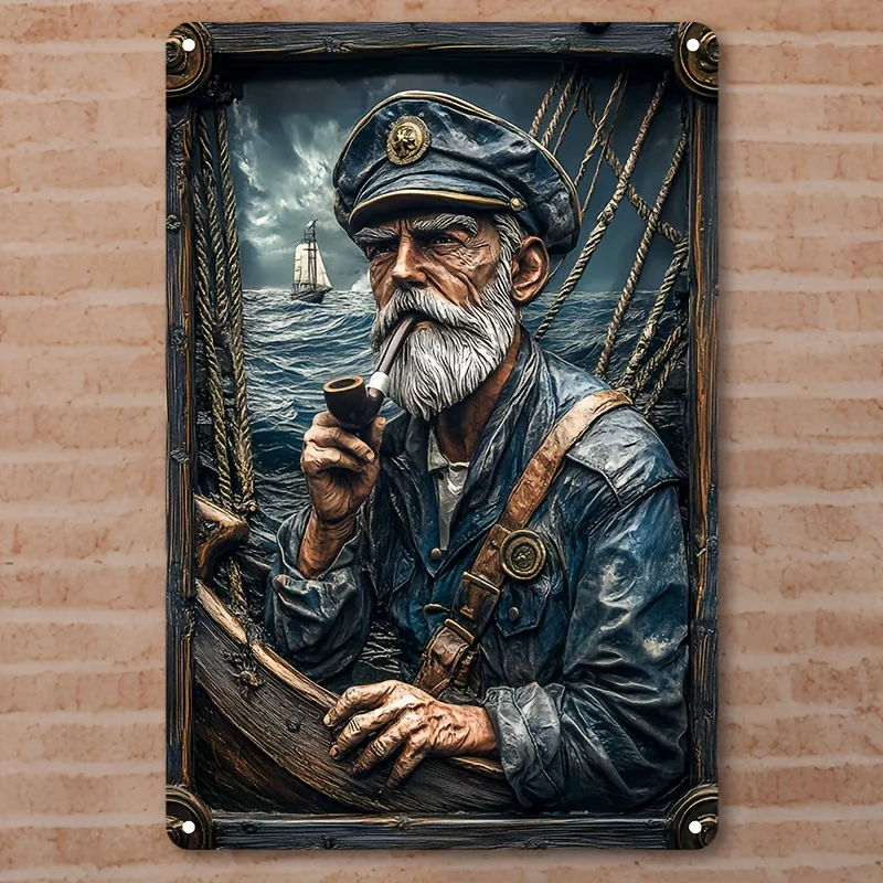 

Aluminum Wall Pediment, Vintage Sea Captain Theme, Nautical Aluminum Metal Sign for Home Office Decor, Decorative Wall Poster