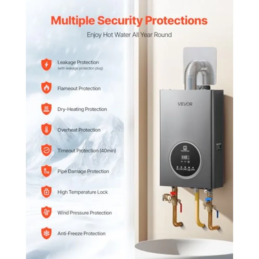 سخان مياه يعمل بالغاز بدون خزان 4.3 جالون داخلي 100000 وحدة حرارية بريطانية سخان مياه ساخن فوري مع تحكم ذكي في درجة الحرارة وشاشة LED شفافة