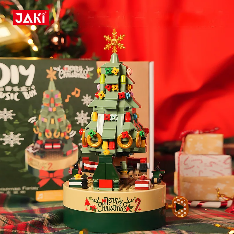 

JK-1302 Christmas series Revolving music box colorful Christmas tree model assembling children's Christmas building blocks