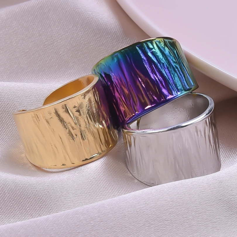 1Pc Stainless Steel Punk Hollow Wide Irregular Liquid Lava Women Open Rings Vintage Textured Personality Anillos Mujer Jewelry