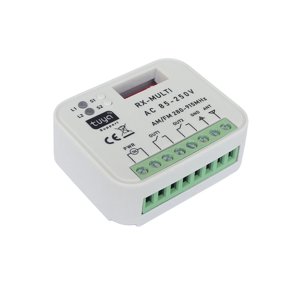 Tuya WiFi Garage Door Receiver 2CH Universal Gate Receiver RX Multi Frequency For 300-900MHz Remote Control Switch 9-30V 85-250V