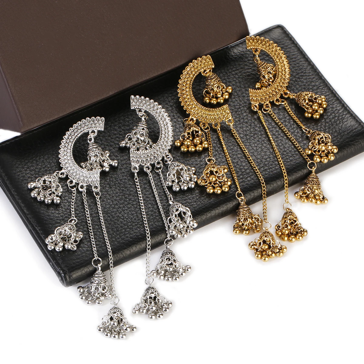 Ethnic Geometry Alloy Long Tassel Earrings Indian Jewelry Women Oxidized Vintage Antique Bell Earrings Kolczyki