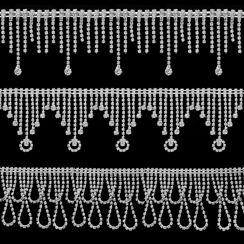 90cm/Yard Strass-Kristall-Klauenbesatz Perlenbesetzte Strass-Quasten-Dekorationskette für Jeans Kleidungszubehör DIY-Dekoration