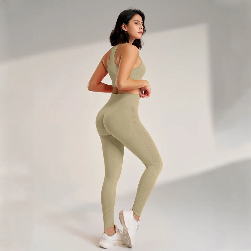 New solid-coloured sports suit ladies leotard leggings gym yoga bra yoga trousers suit high waisted hip lifting and gathering