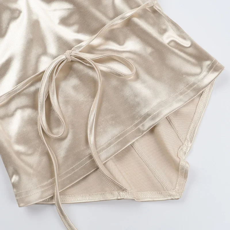 여성 패션 샴페인 새틴 코르셋 탱크 탑 섹시한 딥 브이 넥 민소매 백리스 레이스 업 슬림 바디 쉐이핑 조끼 캐주얼 티셔츠