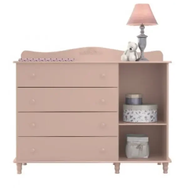 l l #   Comoda moderna rosa para bebê com 4 gavetas e 1 portas e muito espaço de armazenamento e cômoda de bebê com grande área de superfície para quarto