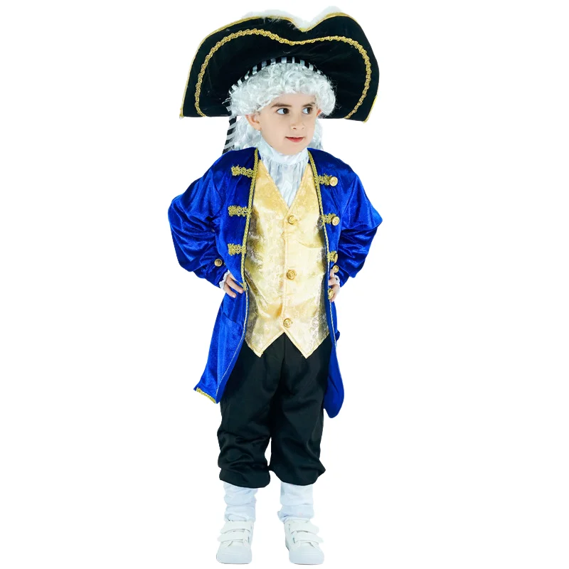 Halloween Kinderen Piraat Cosplay Kostuum Grappige Set Jongen Blauwe Mode Lange Mouw Podiumkleding