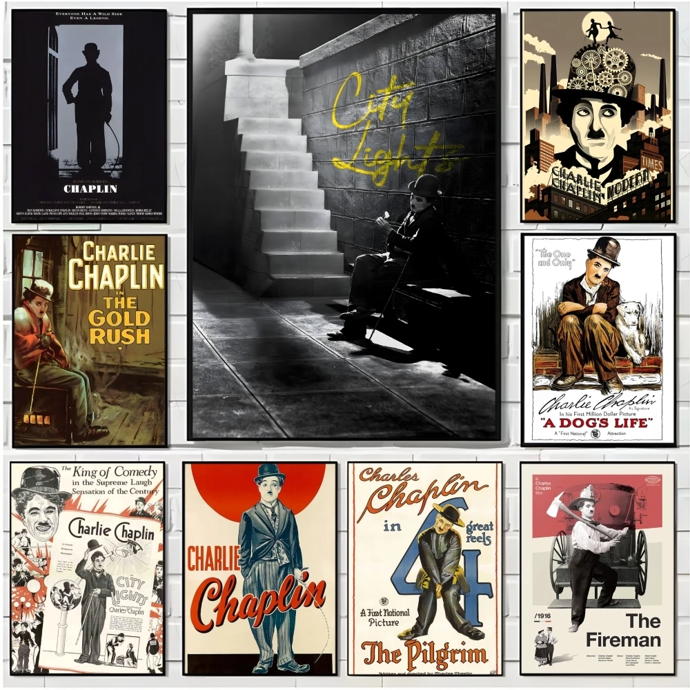 Classic movie actor C-Charlie Chaplin Poster Decorative Wall Art Stickers Mural Photo Print for Home Living Room Hallway Decor
