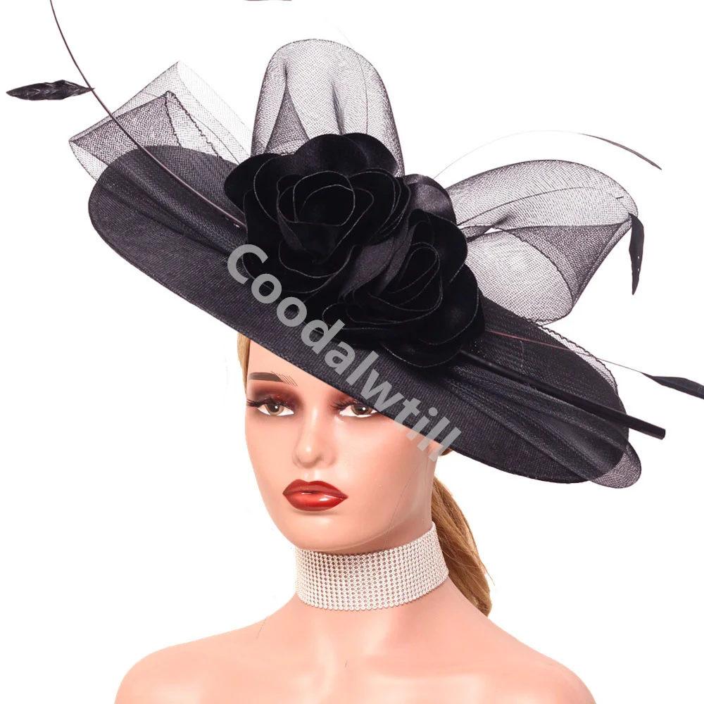 Women Elegant Royal Ascot Big Fascinator Hat Wedding Flower Ladies Headpiece Cocktail Party Dinner Millinery Cap For  Kentucky