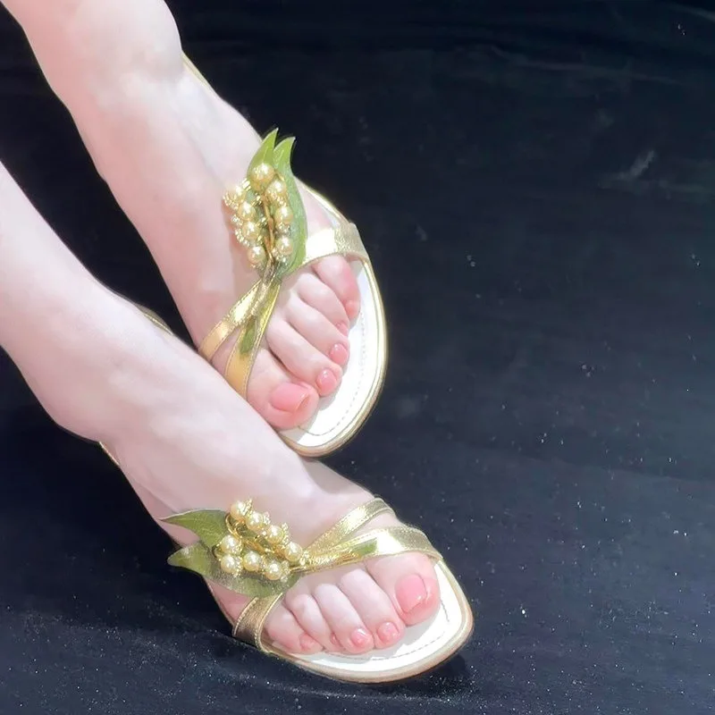 Women's Shoes Fashion Imitation Pearl High Heeled Sandals for Woman French Romantic Casual Shoes Designer Shoes Sandalias Mujer