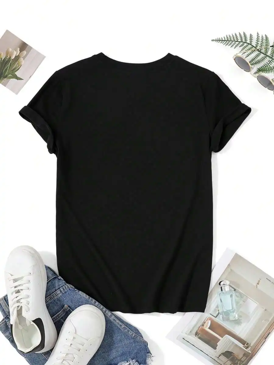 Women Oversized Crew Neck Short Sleeve T‑Shirt FAITHFUL OR TRAITOR Letter Graphic Print Casual Spring Summer Daily Wear Ladies Top