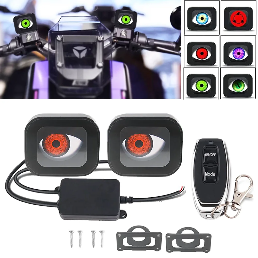 1 Pair Dynamic Devil Eagle Eye Motorcycle Lights Cool Decoration Motorbike Rearview Mirror Led Blink Headlight Accessories