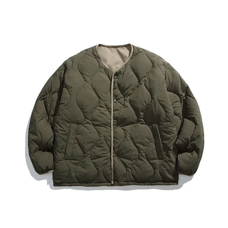 Japanese Collarless Double-sided Workwear Down Jacket Men's Winter Thick Diamond Grid Warm 90 Velvet Cotton Coat Top