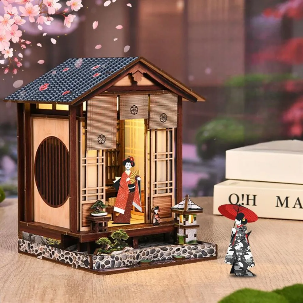 بيت الدمى على الطراز الياباني مجموعة مصغرة ذاتية الصنع لحديقة زن، فناء سلس، نموذج خشبي، ديكور منزلي، هدية للبالغين #1
