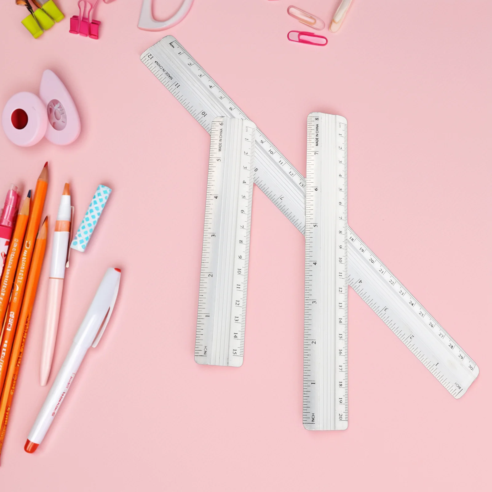 6Pcs Aluminum Alloy Ruler Set Precision Straight Edge for Drawing Measuring Drafting Architecture Engineering School Office Use