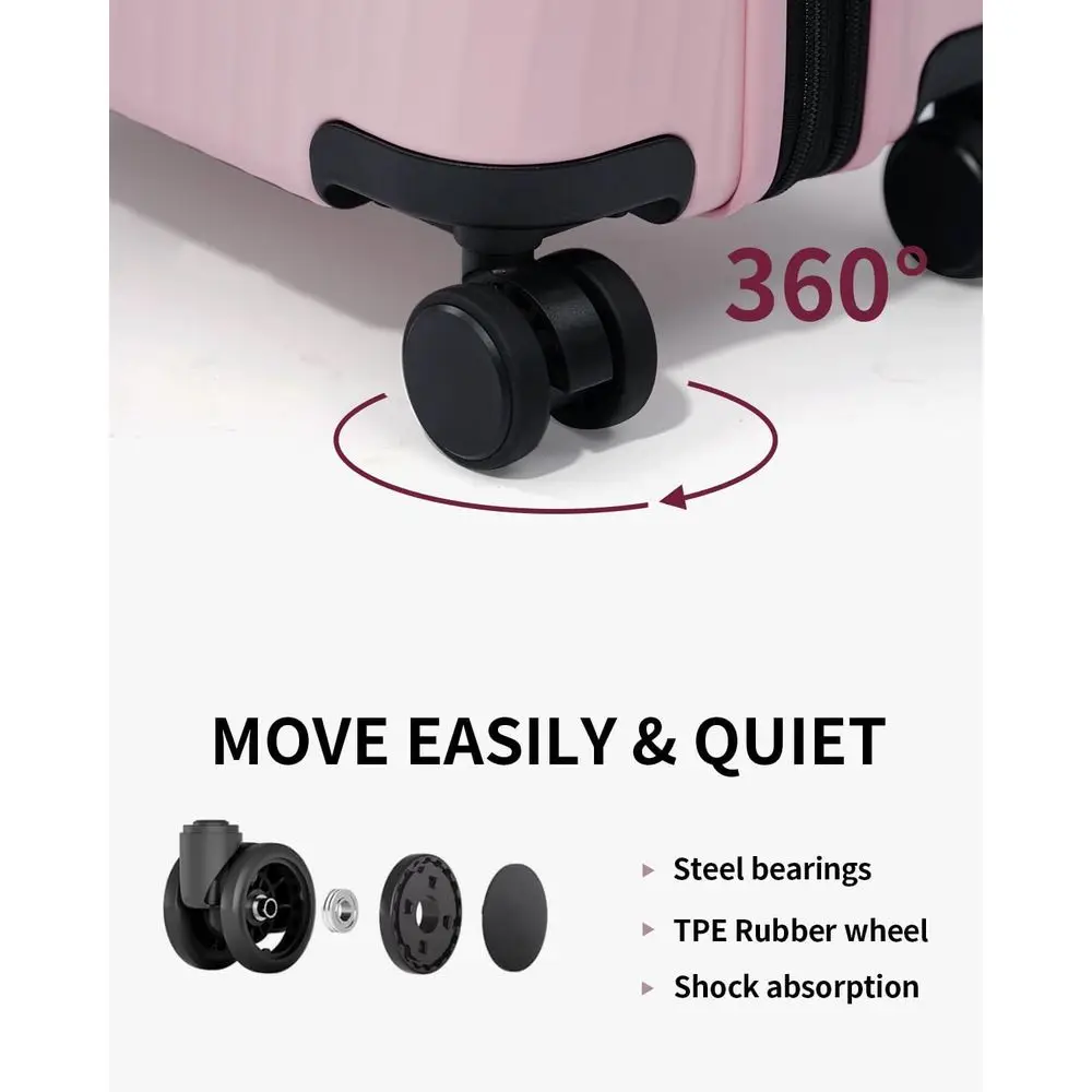 24 Recycled PC Expandable Carry-On Luggage with Spinner Wheels, TSA Lock, Lightweight Hardshell Suitcase, Pink