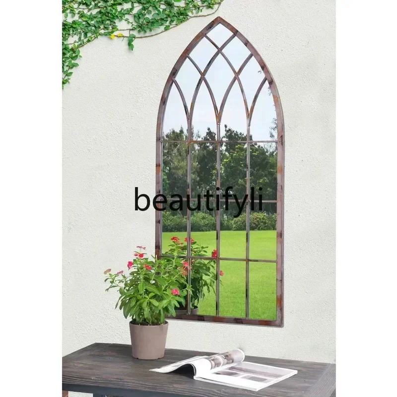 New arrive  American fake window dining side mirror wall hanging rural retro background wall decorative mirror wooden creative e