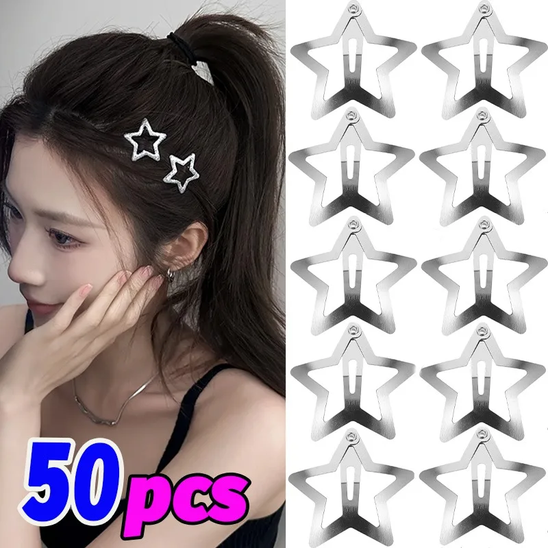 50pcs Korean Silver Star Hair Clip Y2K Metal Hairpin Simple Hair Accessories Sweet Girls Hairpins Women Fashion Barrette Jewelry