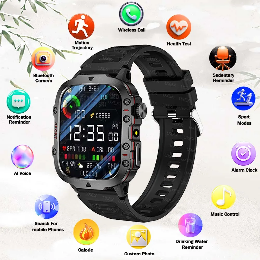 

1,96-дюймовый HD для мужчин, военный Smart1,96 HD, мужские спортивные часы на открытом воздухе, управление через приложение, отслеживание здоровья, отслеживание здоровья, Bluetooth-вызовы, умные часы 2025