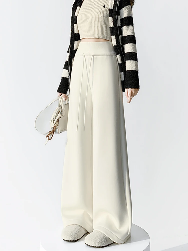 Pantaloni Casual da Donna a Vita Alta con Fodera, Gamba Larga e Vestibilità Comoda per Autunno e Inverno