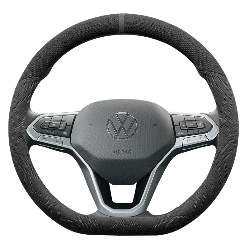 

Steering Wheel Cover for Volkswagen T-cross Magotan Golf6 Golf7 T-Roc ID3 ID4 ID6 D-type Car Accessories Suede Sweatproof 38cm