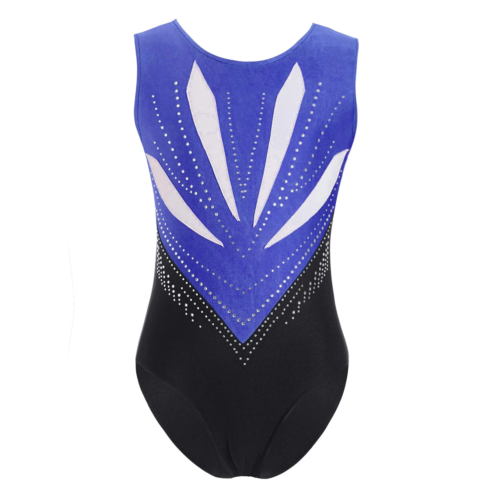 Kids Girls Rhythmic Gymnastics Ballet Leotard Figure Skating Costume Dance Wear Bowknot Cutout Back Sparkly Rhinestones Bodysuit