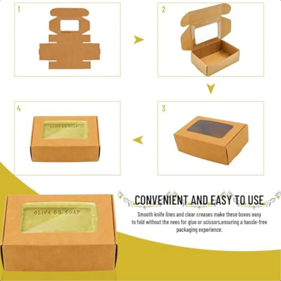 40 caixas de sabão dos pces para caseira 3.55x2.4x1.2 Polegada pequena caixa de sabão de papel mini caixa de tratamento kraft com janela para sabão caseira pa