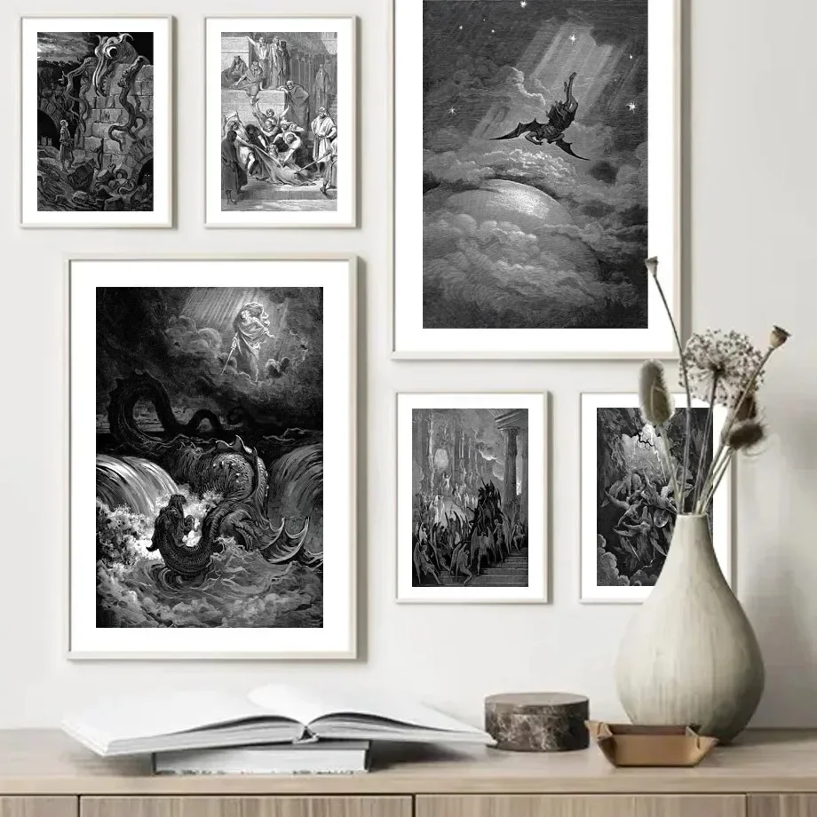 Gustav Dore, Pósteres de Arte de Pared Minimalistas Nórdicos con Diseño de Satán y El Paraíso Perdido, Lienzos Decorativos para Sala de Estar, Decoración Moderna para el Hogar