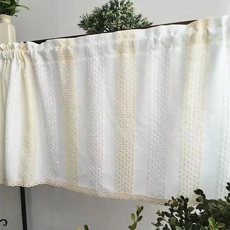 ستائر بيضاء مخططة من الدانتيل والفوال ستائر نافذة شبه شفافة لتصفية الضوء وستائر جيب قضيب الخصوصية لغرفة المعيشة وغرفة النوم