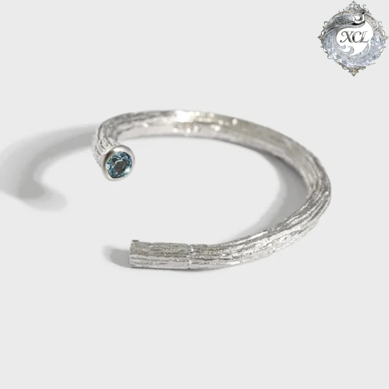 

XCL S925 Sterling Silver Crossing Style Ring Zircon Inlaid Textured Fine Fashion Jewelry for Women Party Gift